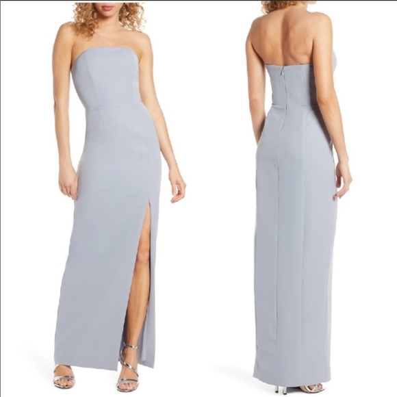 Wayf Mila Dusty Blue Strapless Slit Gown - Picture 1 of 7
